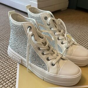 Michael Kors Glittering Silver and White Sneakers